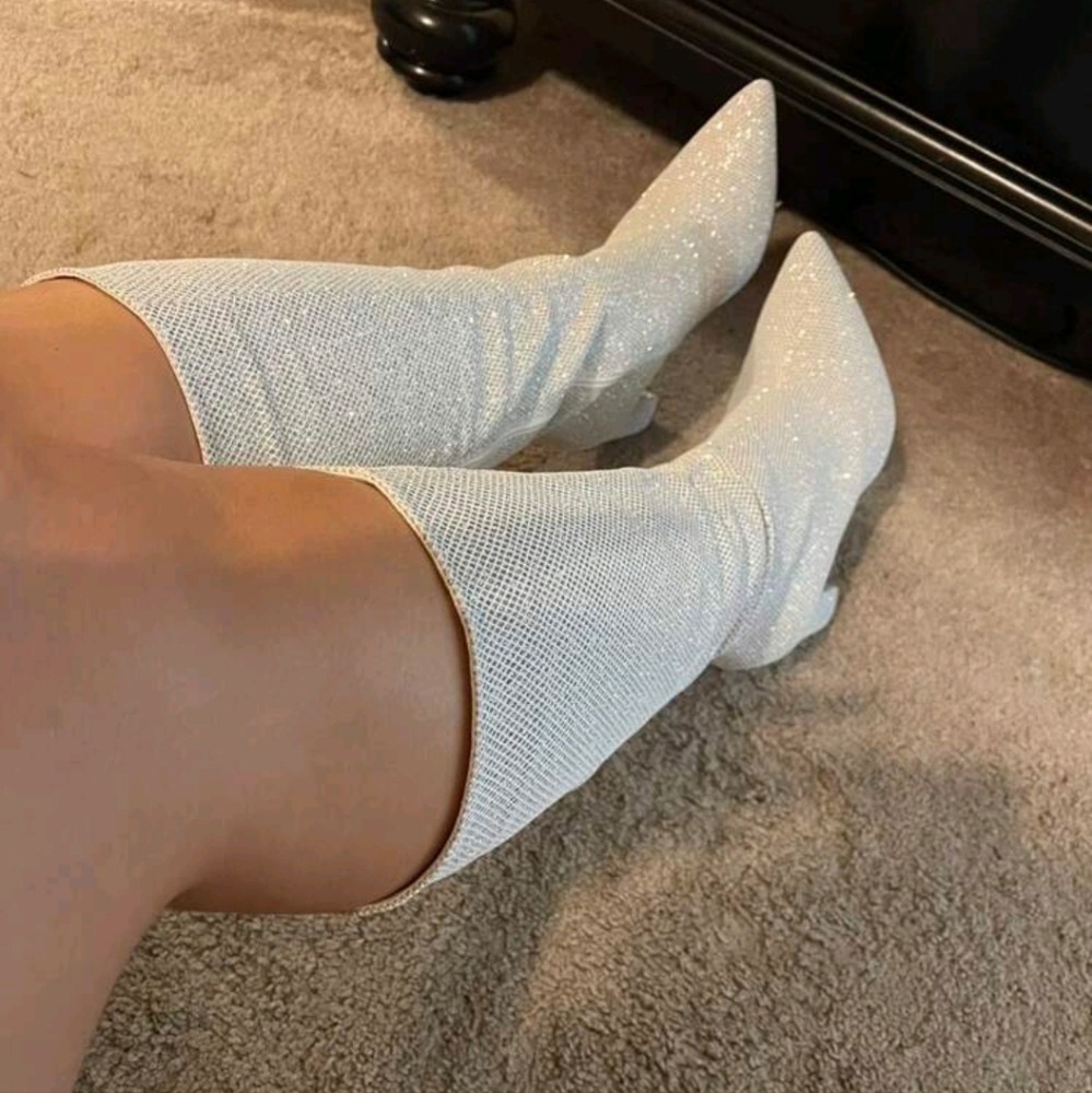 Glitter chunky heeled boots